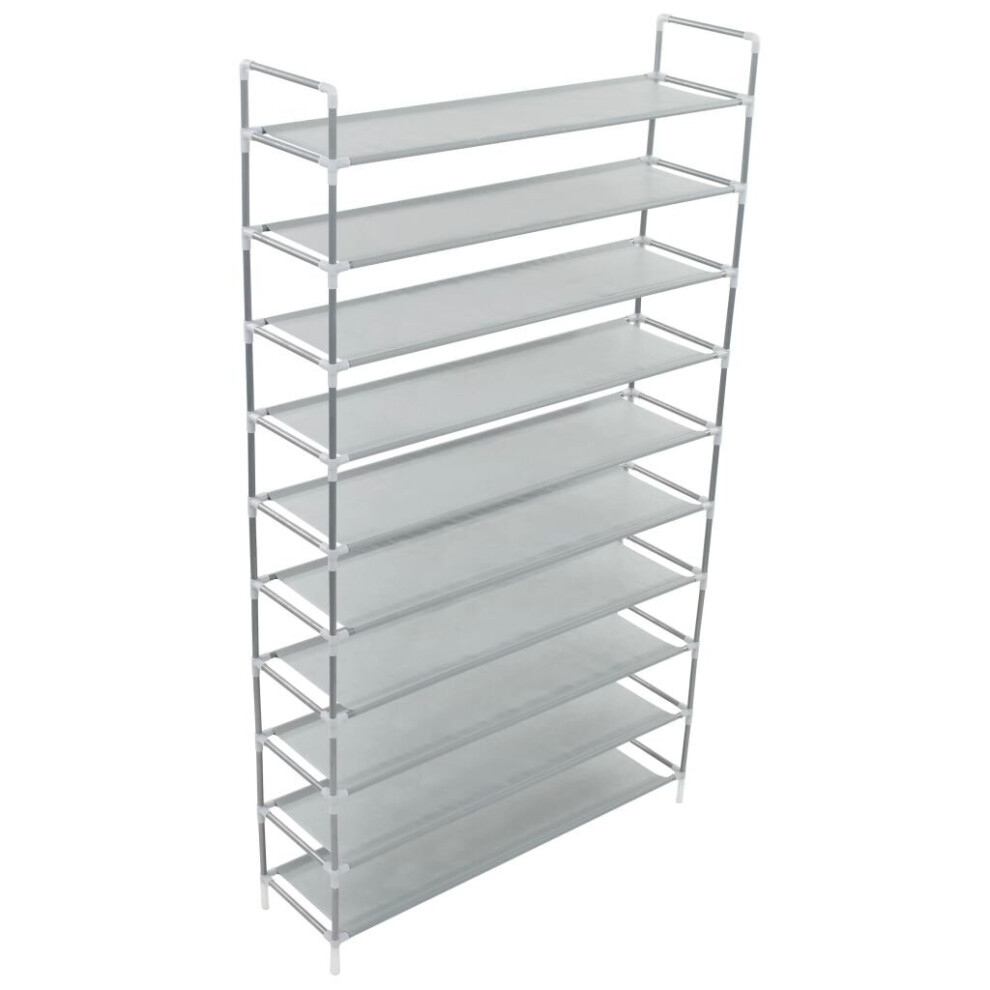Vidaxl Shoe Rack With 10 Shelves Metal And Non-Woven Fabric Silver Stand Unit