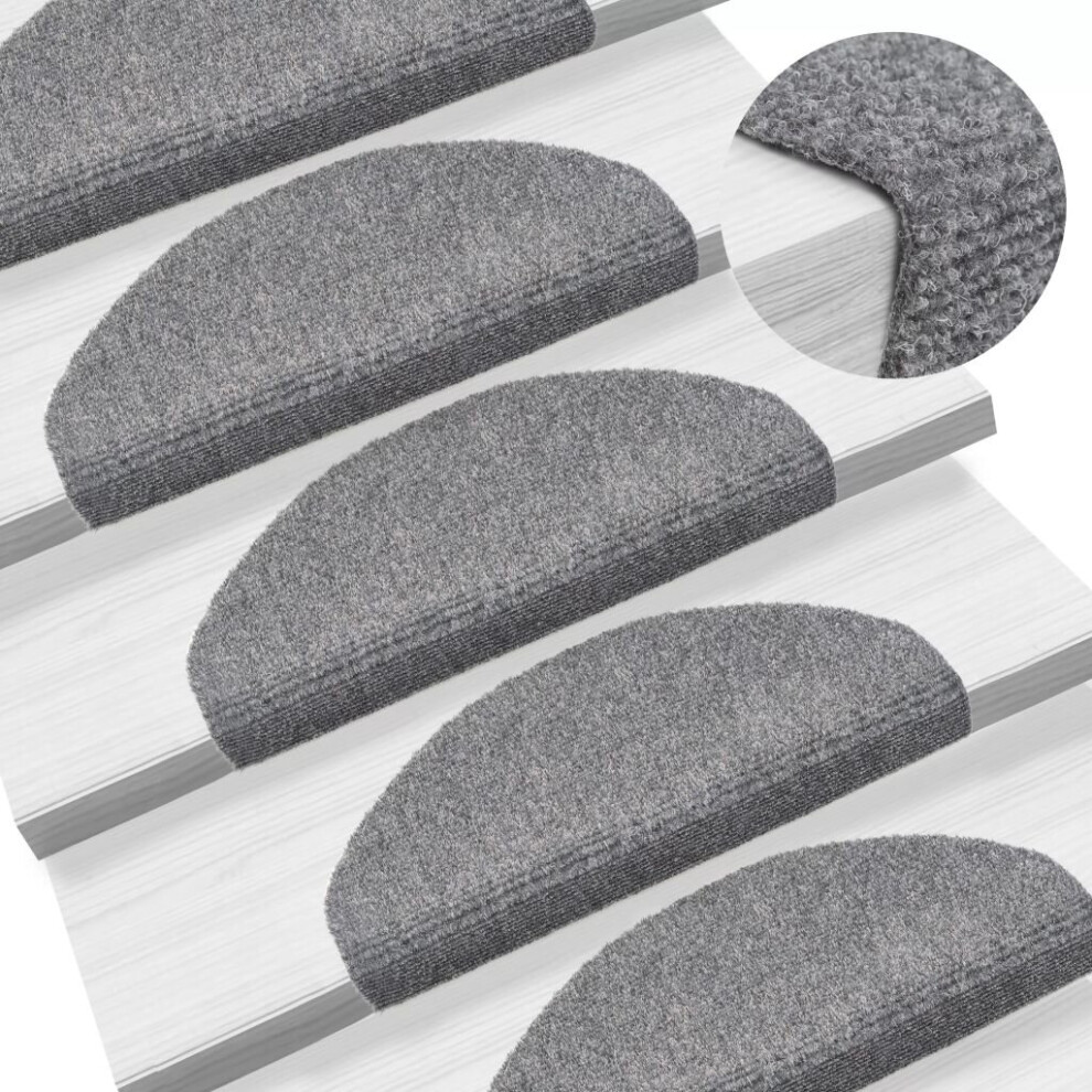 vidaXL 15x Self-adhesive Stair Mats Needle Punch 65x21x4cm Light Grey Rugs