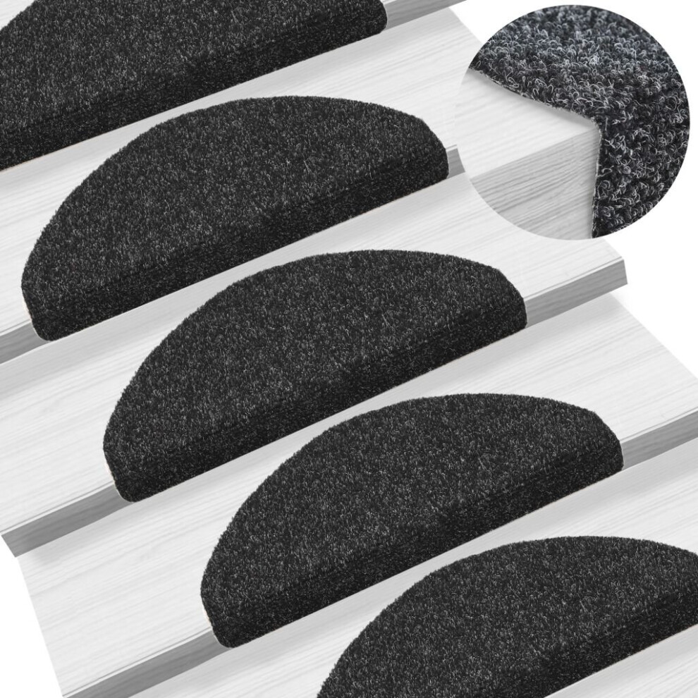 vidaXL 15x Self-adhesive Stair Mats Needle Punch 65x21x4cm Black Tread Rugs