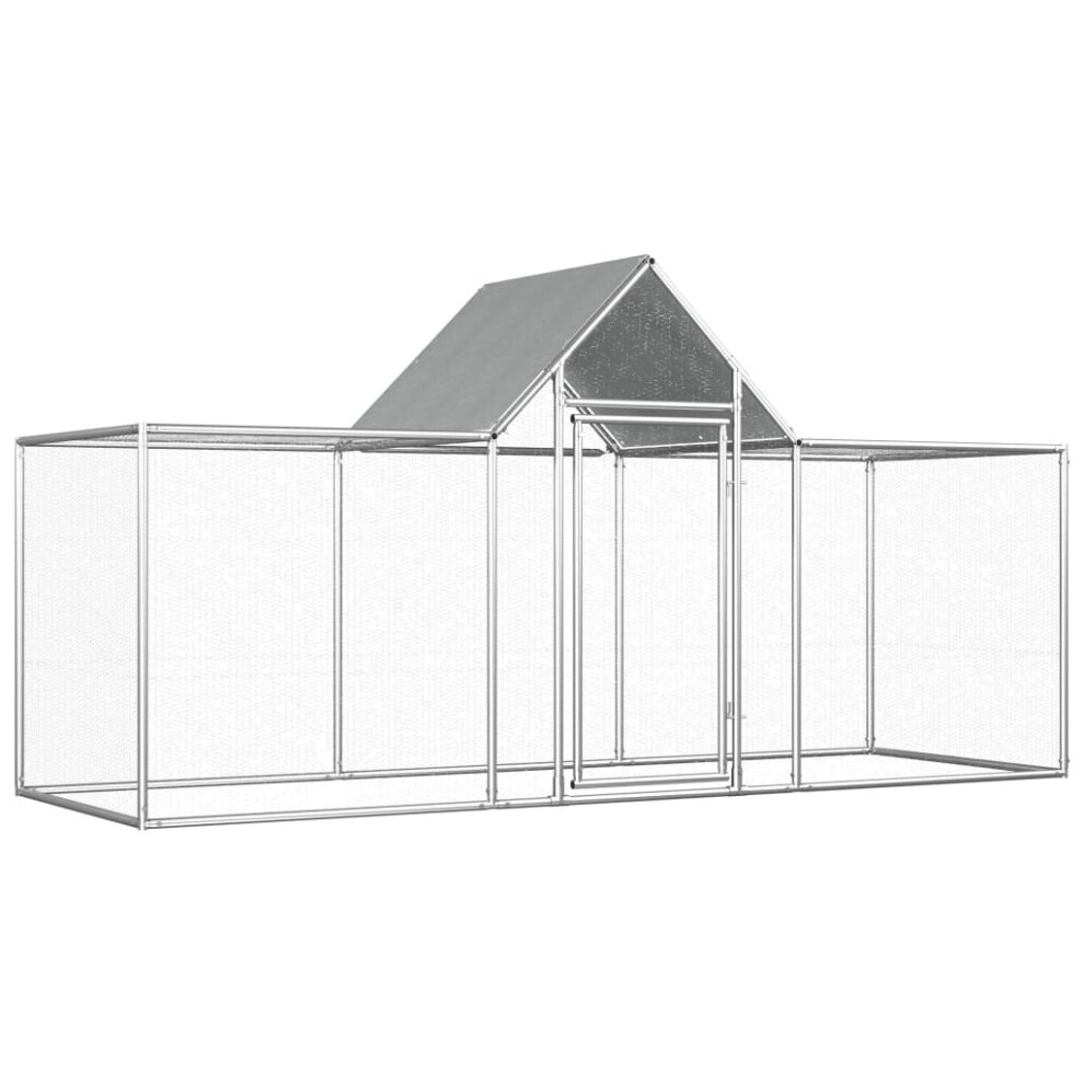 vidaXL Chicken Coop 3x1x1.5m Galvanised Steel Hen House Poultry Hutch Run Nest