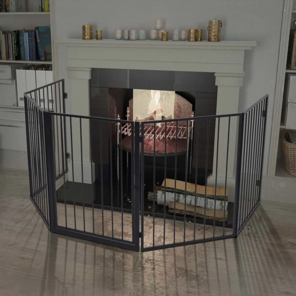 vidaXL Pet Fireplace Fence Steel Black Grill Safety Hearth Gate Guard Screen
