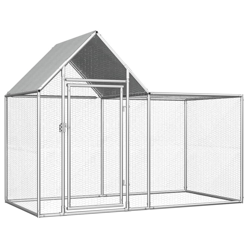 vidaXL Chicken Coop 2x1x1.5m Galvanised Steel Hen House Poultry Hutch Run Nest