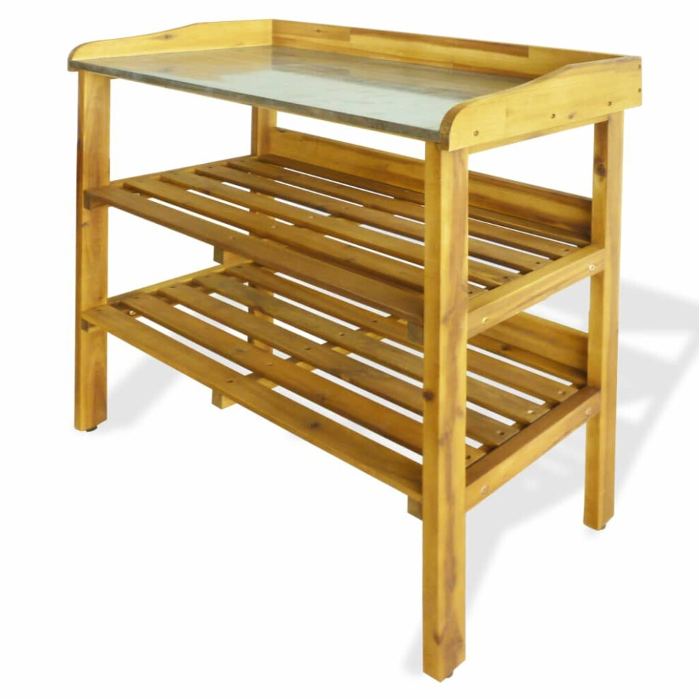vidaXL Solid Acacia Wood and Zinc Potting Bench with 2 Shelves Flower Staging
