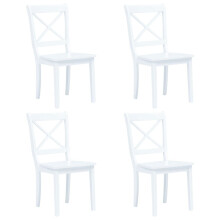 vidaXL 4x Solid Rubber Wood Dining Chairs Sturdy White Wooden Kitchen Seating
