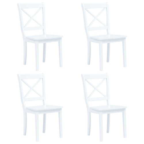 VidaXL vidaXL 4x Solid Rubber Wood Dining Chairs Sturdy White Wooden Kitchen Seating