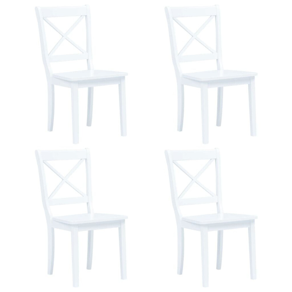 vidaXL 4x Solid Rubber Wood Dining Chairs Sturdy White Wooden Kitchen Seating