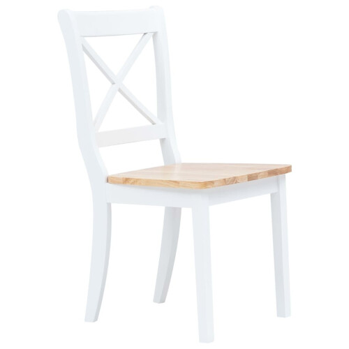 VidaXL vidaXL 6x Solid Rubber Wood Dining Chairs White and Light Wood Kitchen Seating 1
