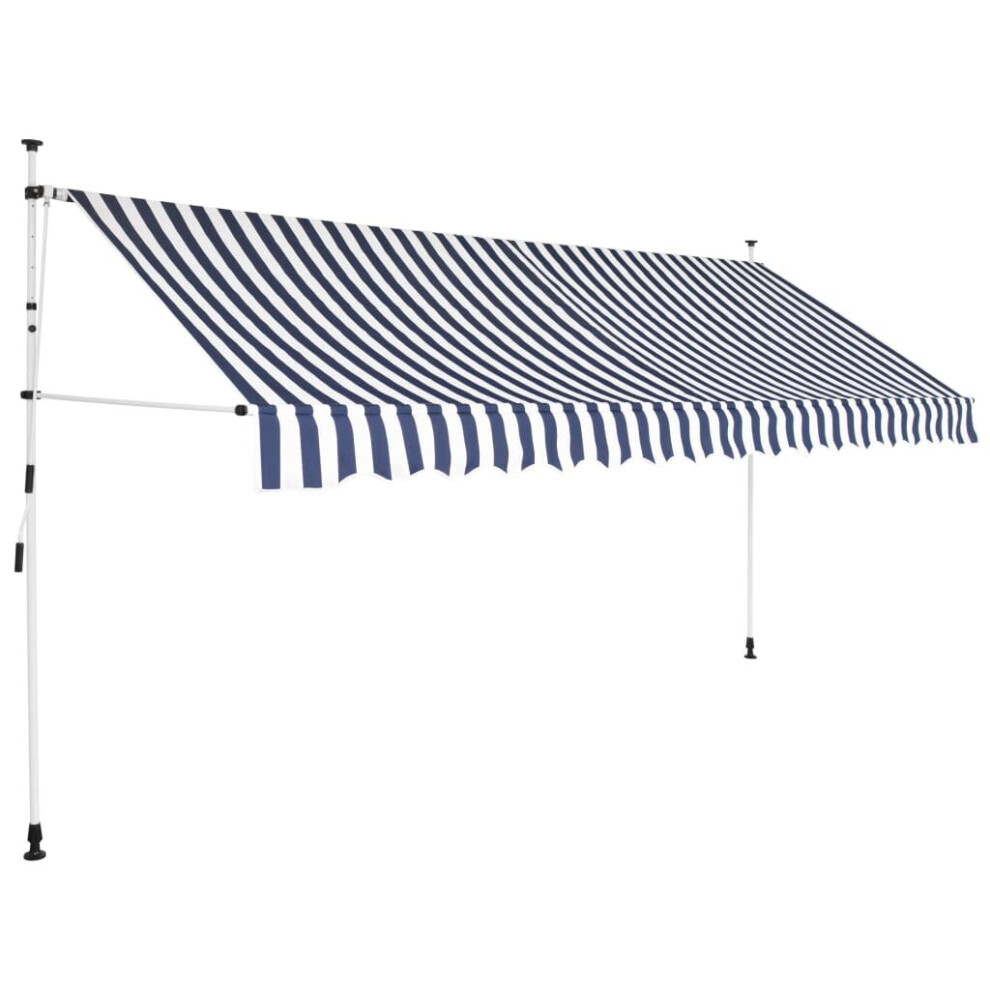 Vidaxl Manual Retractable Awning 350Cm Blue And White Stripes Window Canopy