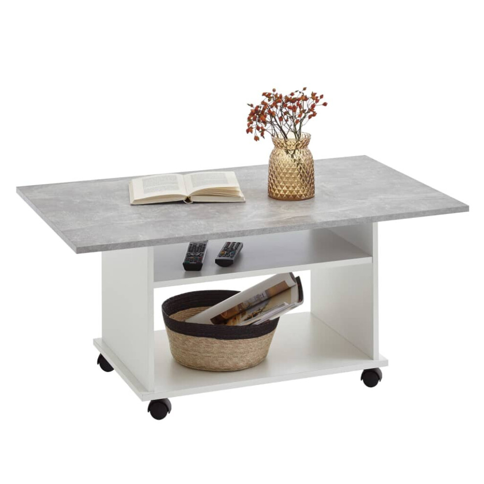 FMD Coffee Table with Castors Concrete Grey and White Living Room Furniture