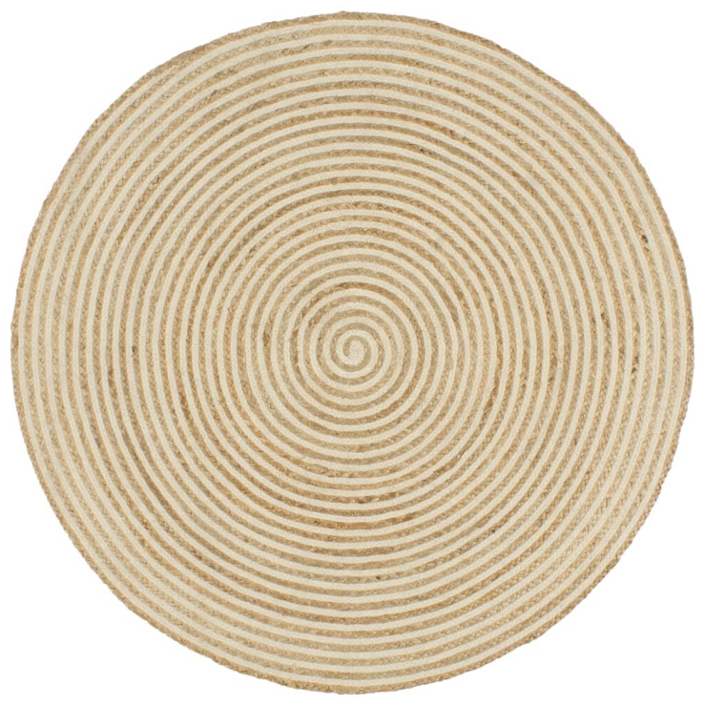 Vidaxl Handmade Rug Jute With Spiral Design 150Cm Home Floor Carpet Mat White