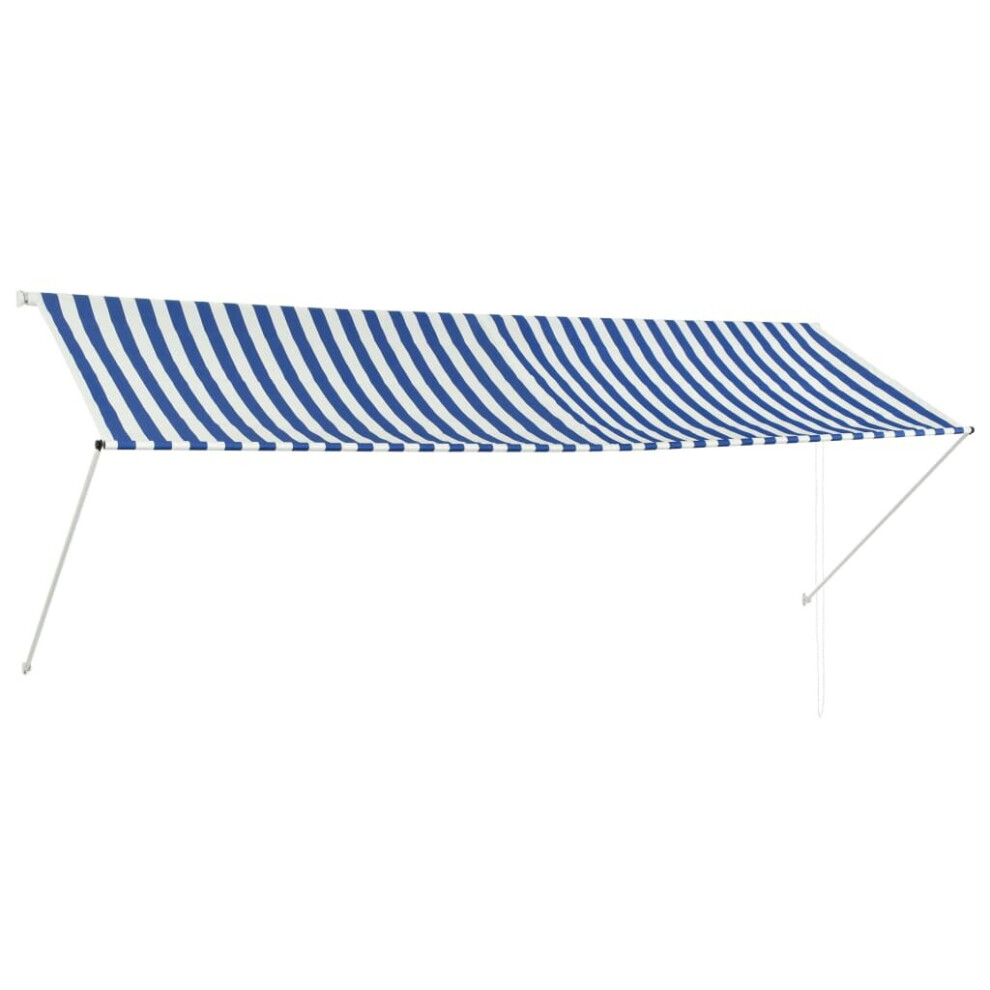 vidaXL Retractable Awning 350x150cm Blue And White Canopy Shade Sun Screen