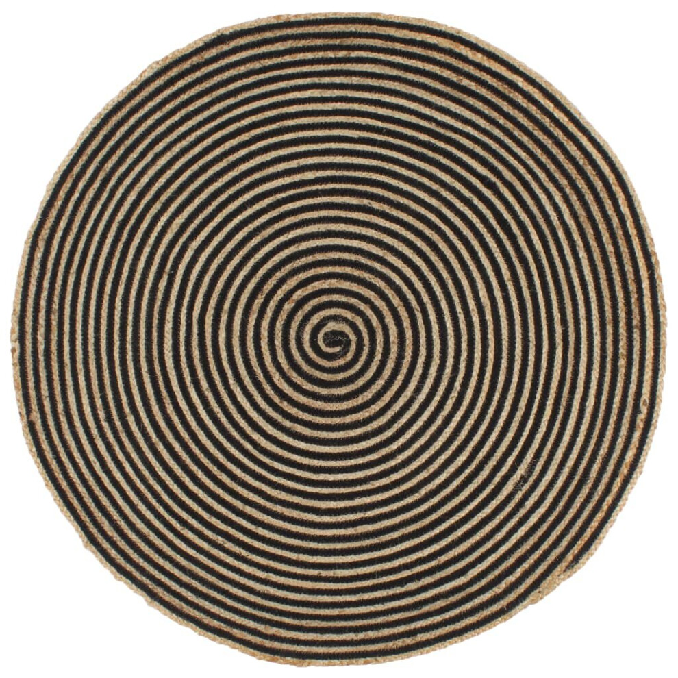 vidaXL Handmade Rug Jute with Spiral Design Black 90cm Home Floor Carpet Mat