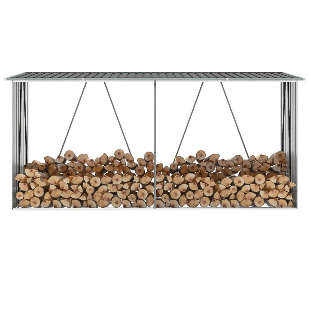 Vidaxl Garden Log Storage Shed Galvanised Steel 330X84x152cm Firewood Grey
