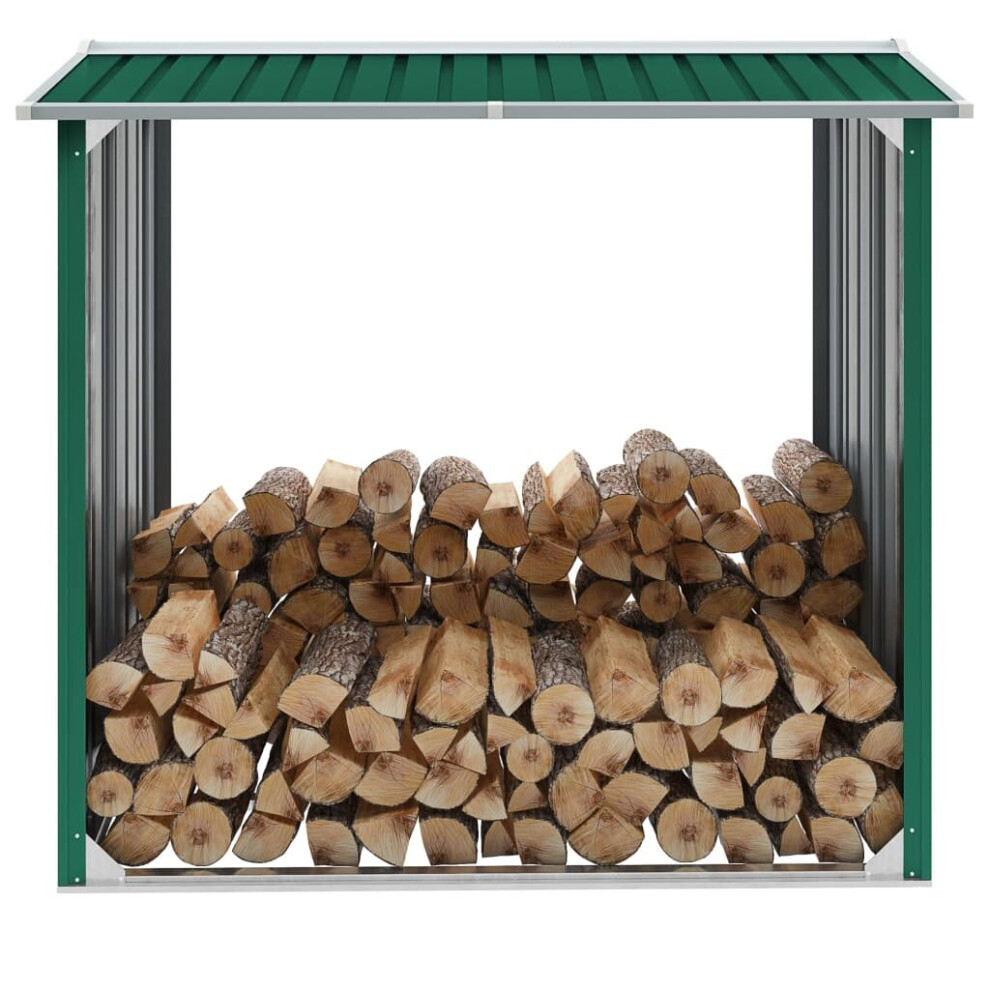 Vidaxl Log Storage Shed Galvanised Steel Green Garden Outdoor Firewood Sheds