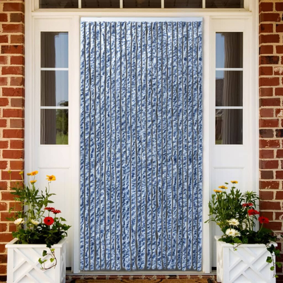 vidaXL Insect Curtain Blue White and Silver 90x220cm Chenille Fly Door Screen