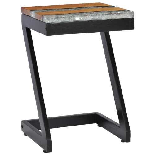 VidaXL vidaXL Solid Teak Wood Coffee Table Z Leg Transparent Polyresin Side Table 2