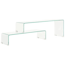 vidaXL Coffee Table Set 2 Pieces Tempered Glass Side End Table Living Room
