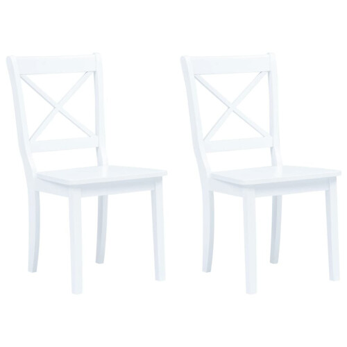 VidaXL vidaXL 2x Solid Rubber Wood Dining Chairs Sturdy White Wooden Kitchen Seating