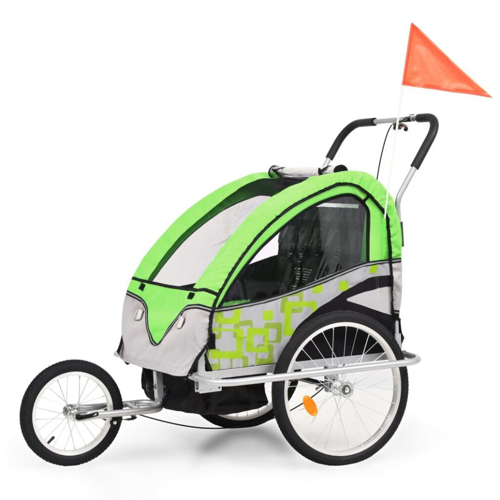 vidaXL 2-in-1 Bike Trailer and Stroller Cargo Bicycle Trailer Green and Grey