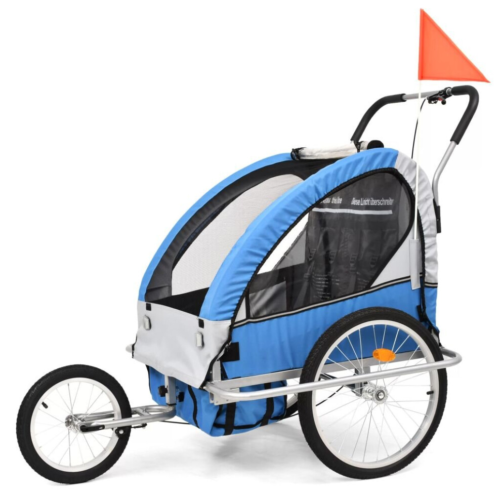 vidaXL 2-in-1 Bike Trailer and Stroller Cargo Bicycle Trailer Blue and Grey