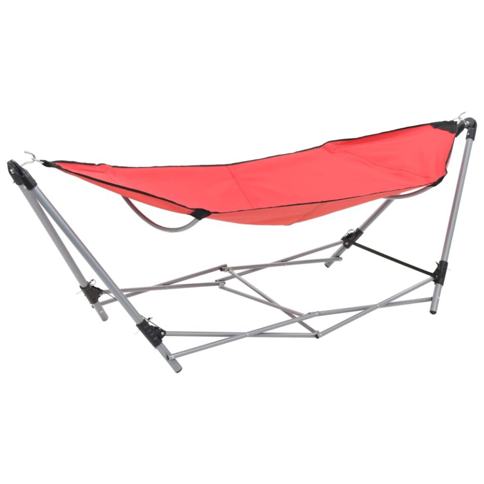 vidaXL Hammock with Foldable Stand Red Outdoor Portable Camping Travel Bed-image-OPC-P5RTYCF-NEW
