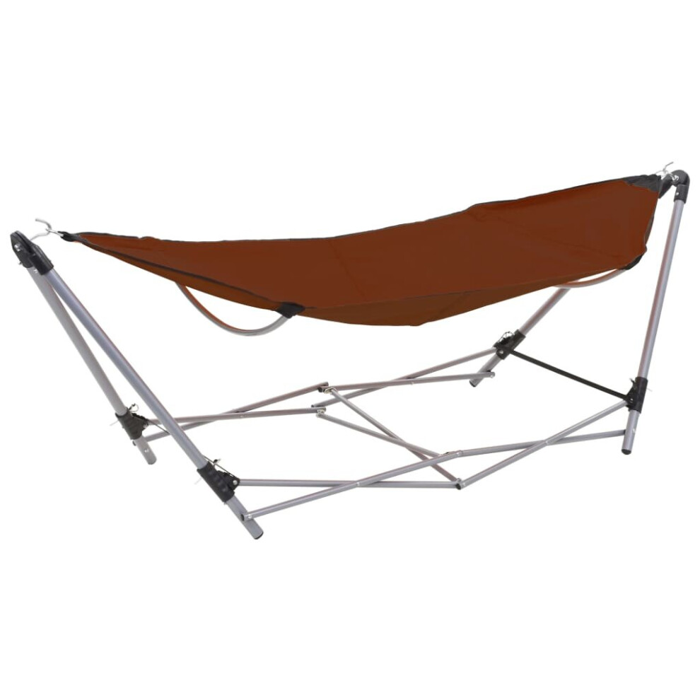 vidaXL Hammock with Foldable Stand Brown Outdoor Portable Camping Travel Bed-image-OPC-P5RTYDK-NEW