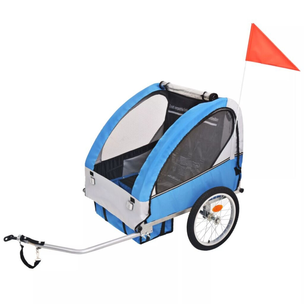 vidaXL Bike Trailer Cargo Bike Wagon Kids Bicycle Trailer Grey and Blue 30 kg