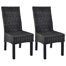 vidaXL 2x Dining Chair Kubu Rattan and Mango Wood Black Kitchen Furniture Seat