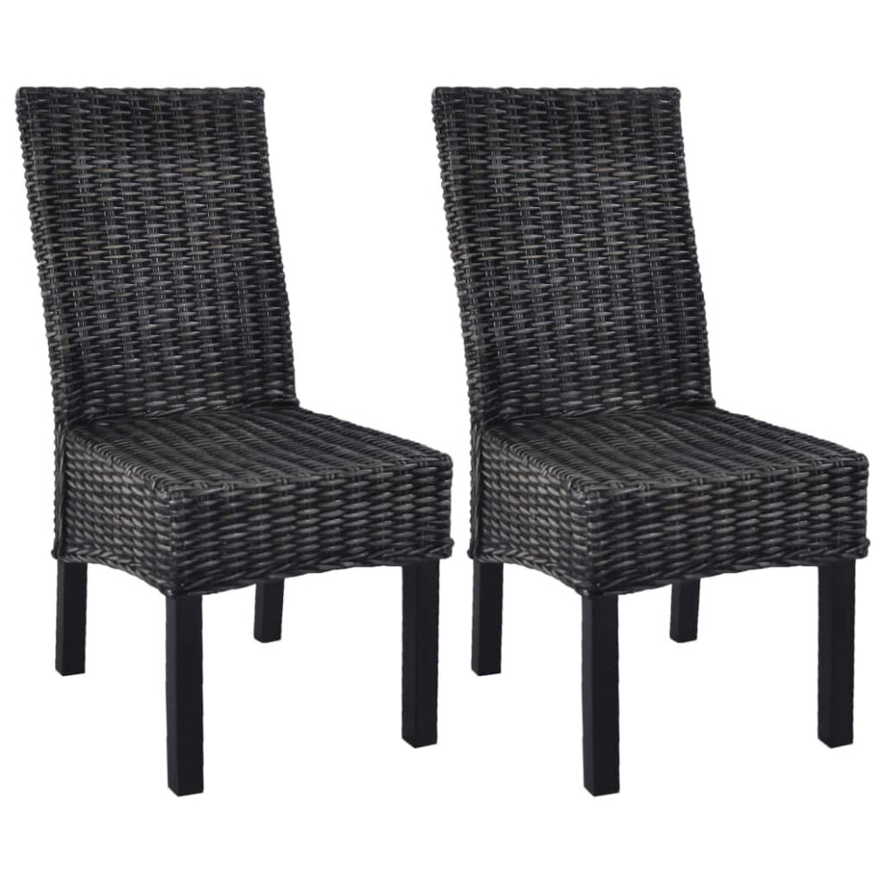 Vidaxl 2X Dining Chair Kubu Rattan And Mango Wood Black Kitchen Furniture Seat