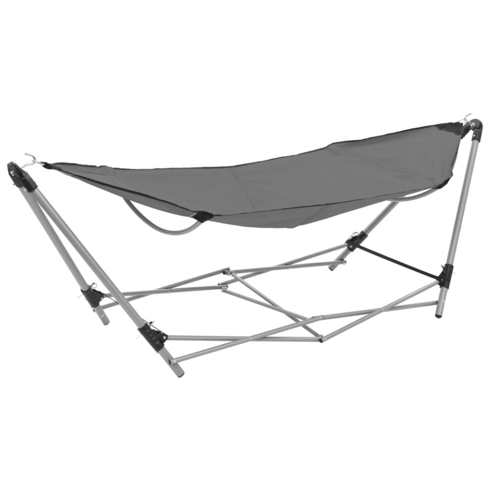 vidaXL Hammock with Foldable Stand Grey Outdoor Portable Camping Travel Bed