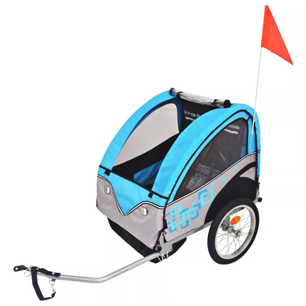 vidaXL Bike Trailer Cargo Bike Wagon Kids Bicycle Trailer Grey and Blue 30 kg