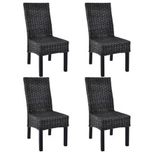 vidaXL 4x Dining Chair Kubu Rattan and Mango Wood Black Kitchen Furniture Seat