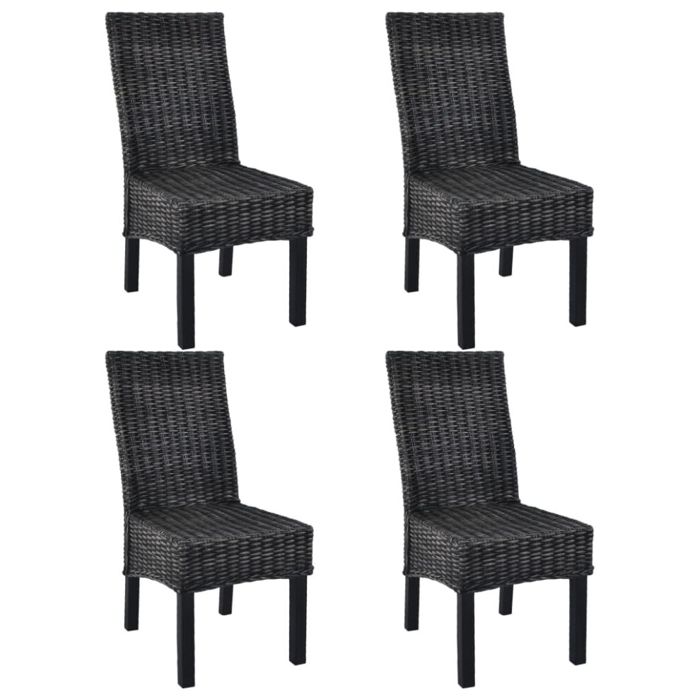 Vidaxl 4X Dining Chair Kubu Rattan And Mango Wood Black Kitchen Furniture Seat