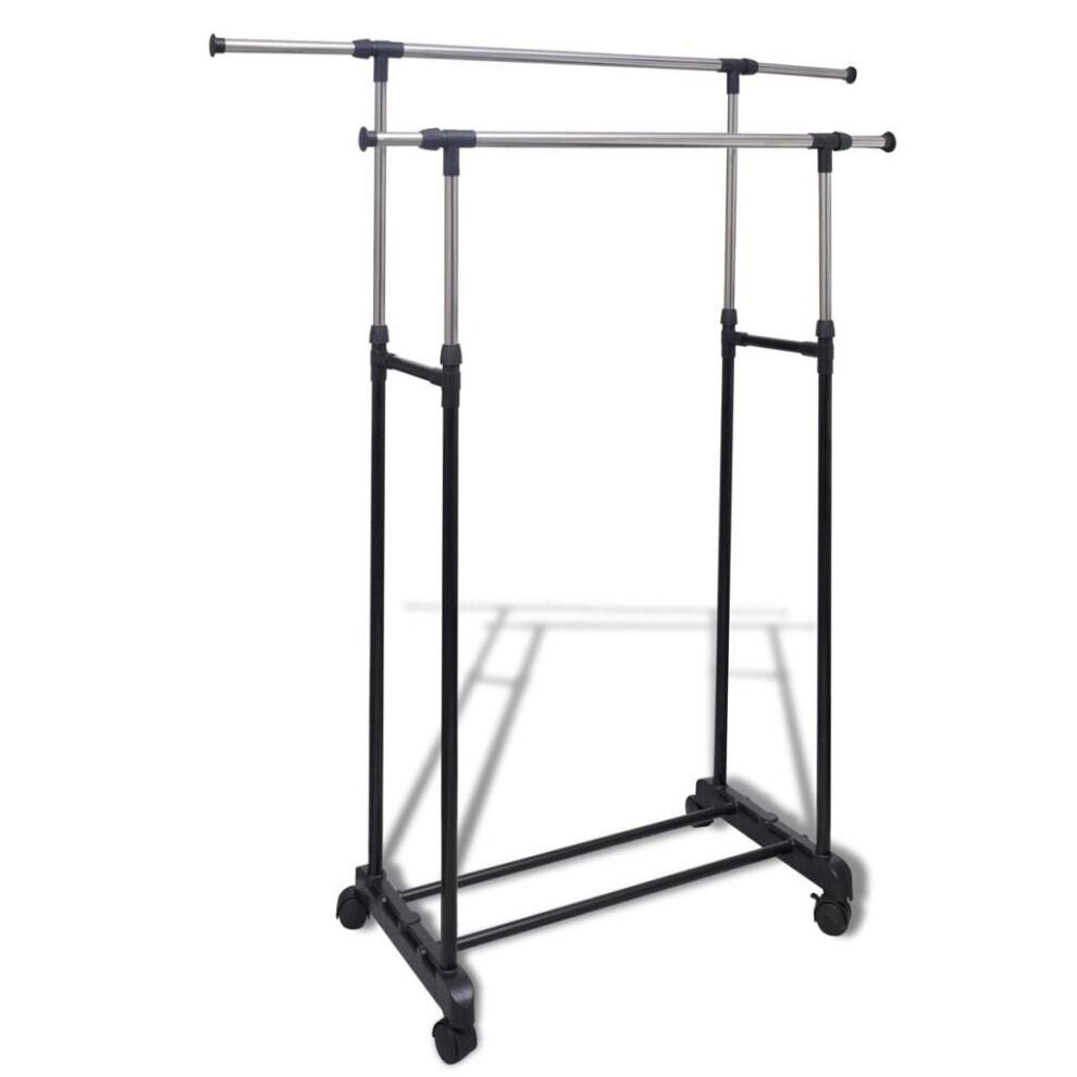 Vidaxl Adjustable Clothes Rack 4 Castors 2 Hanging Rail Holder Garment Storage