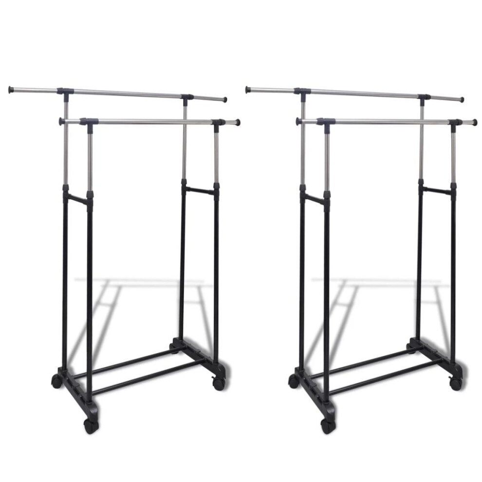 Vidaxl 2X Adjustable Clothes Rack 2 Hanging Rails Garment Holder Coat Storage