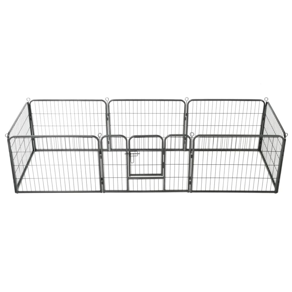 vidaXL Dog Playpen 8 Panels Steel 60x80cm Black Enclosure Run Cage Kennel