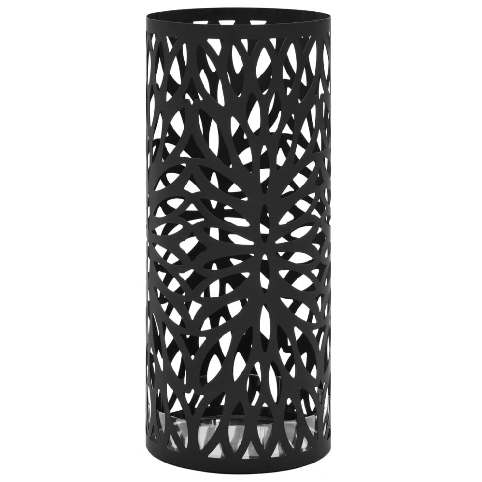 Vidaxl Umbrella Stand Leaves Steel Black Home Office Storage Holder Rack Bin