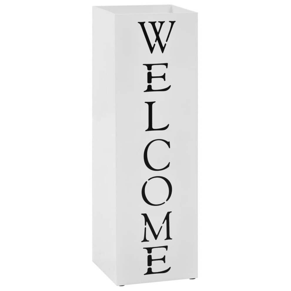 Vidaxl Umbrella Stand Welcome Steel White Home Office Storage Holder Rack Bin
