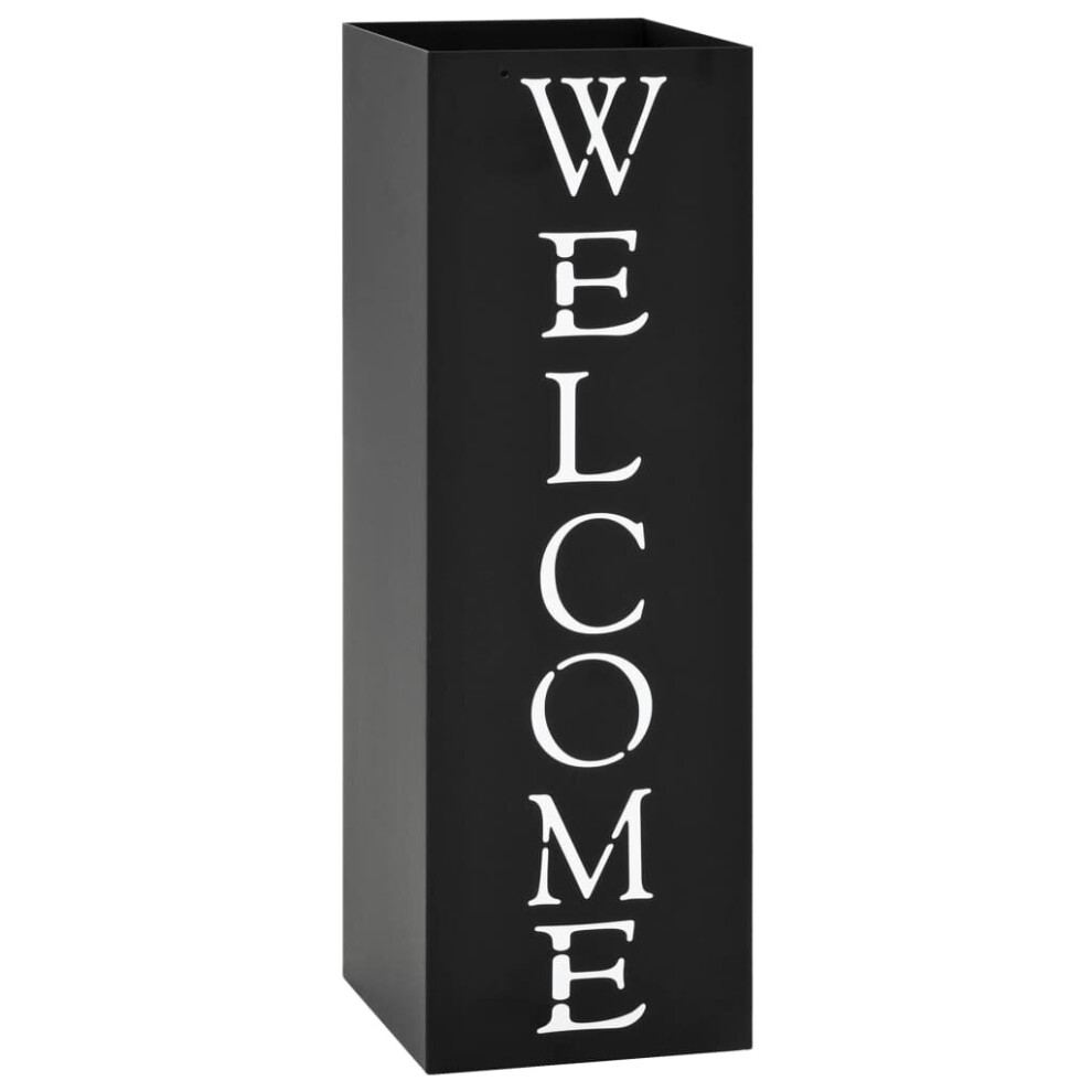 Vidaxl Umbrella Stand Welcome Steel Black Home Office Storage Holder Rack Bin