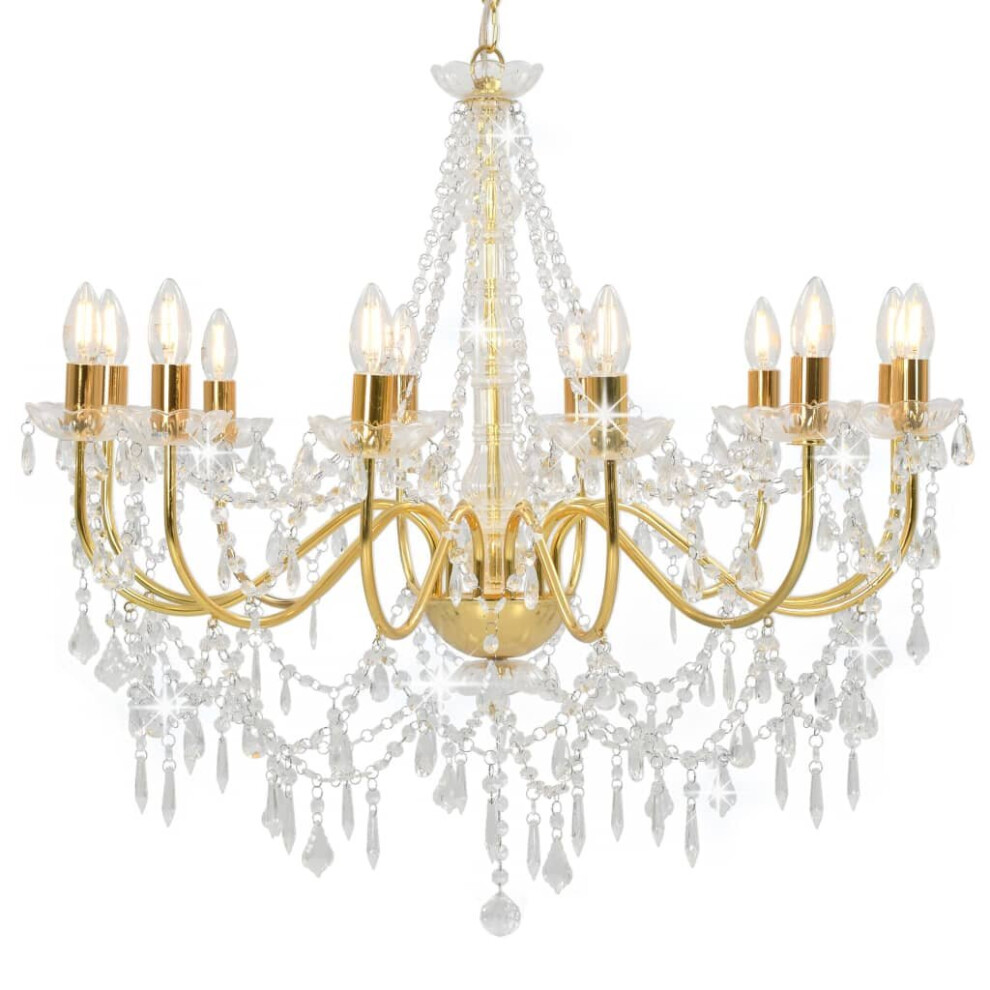 Vidaxl Chandelier With Beads 12X E14 Bulbs Hanging Ceiling Lamp Golden/Light