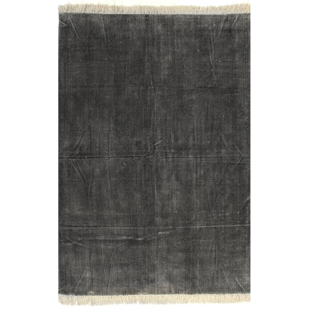 vidaXL Kilim Rug Cotton 120x180cm Anthracite Handwoven Flooring Carpet Mat
