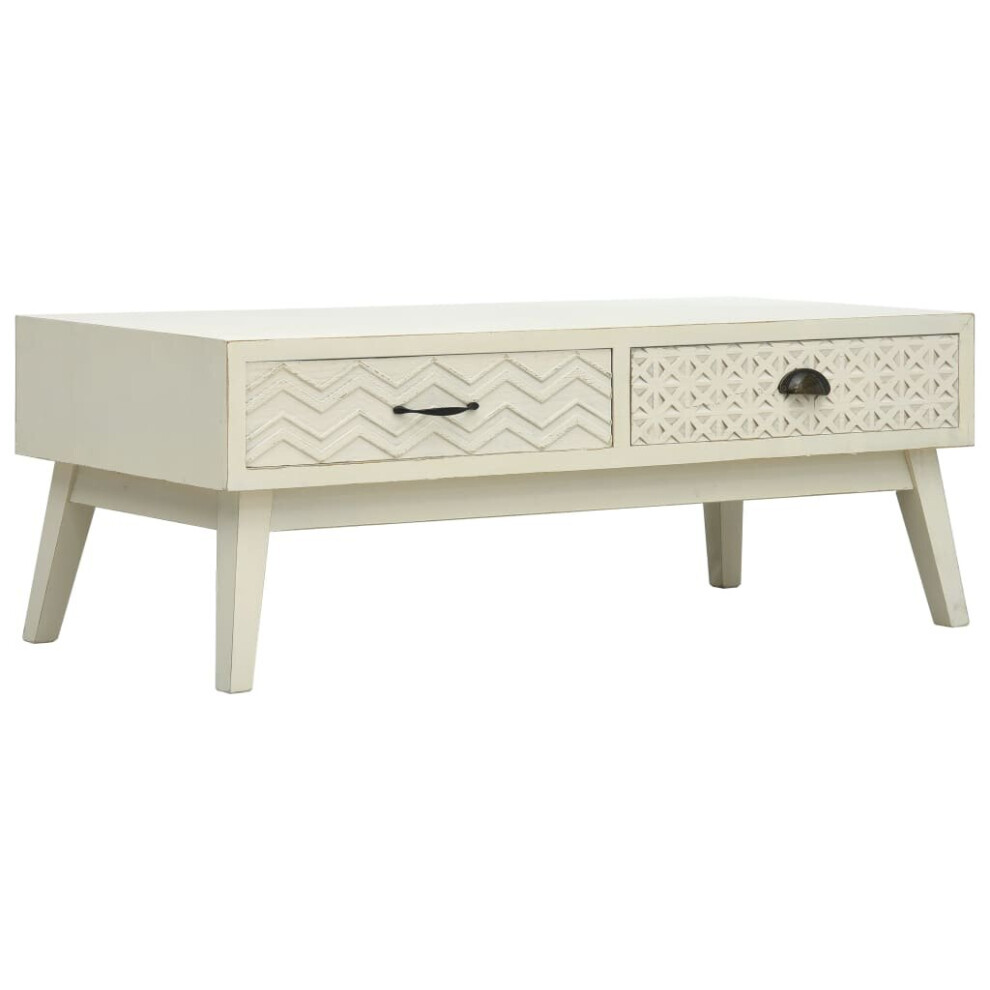 vidaXL Coffee Table with 2 Drawers Carving Grey Wood TV HiFi Side Cabinet