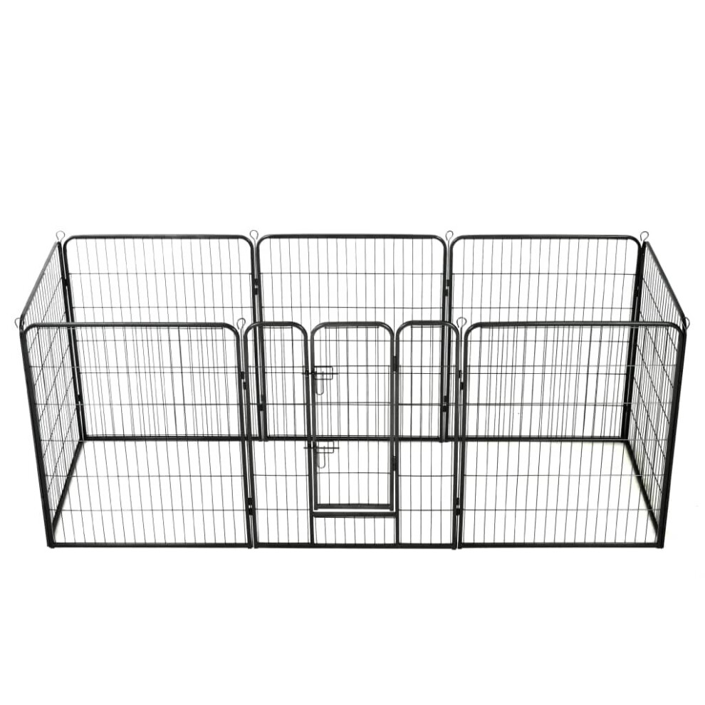 vidaXL Dog Playpen 8 Panels Steel 80x100cm Black Enclosure Run Cage Kennel