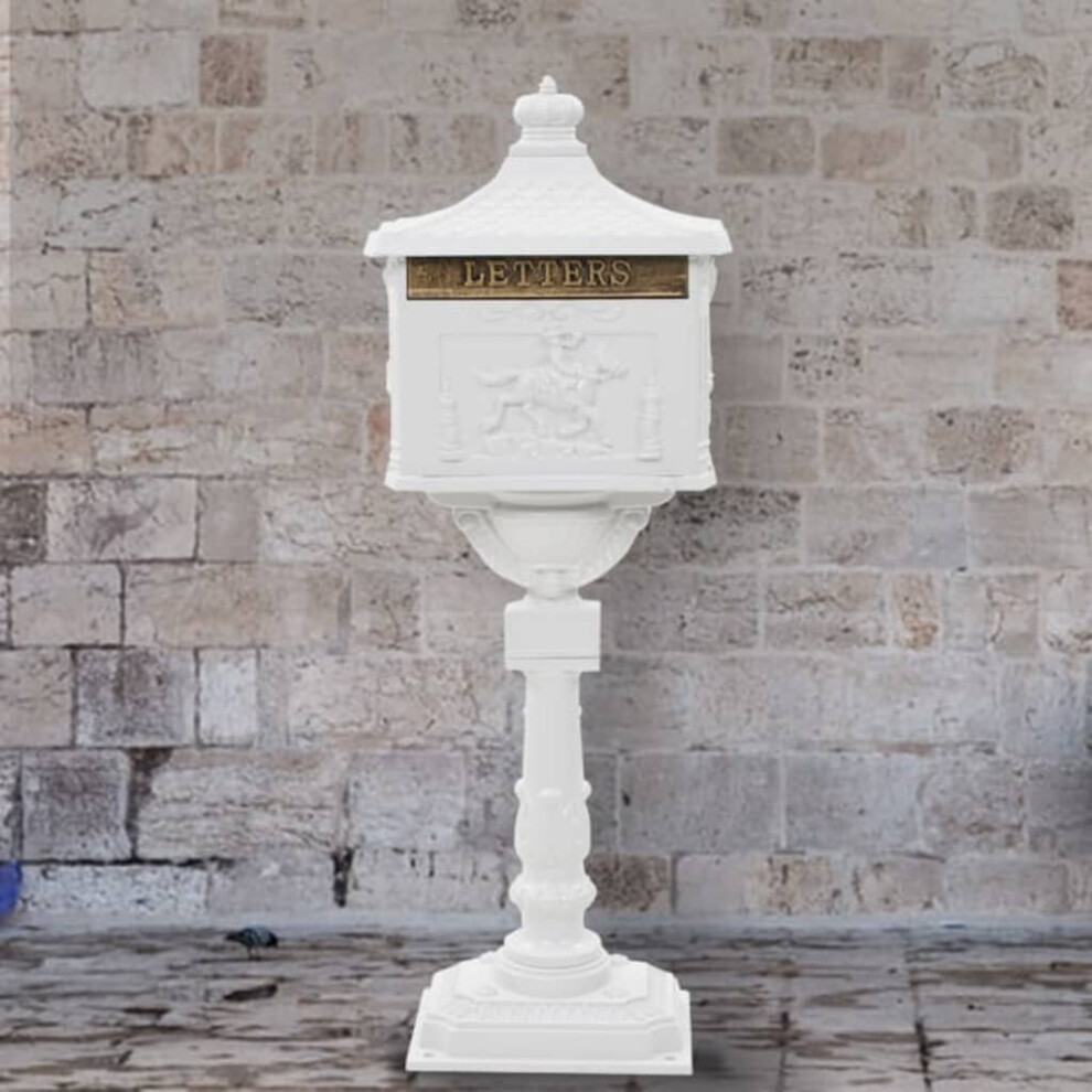 Vidaxl Pedestal Letterbox Aluminium Vintage Style Rustproof White Mailbox