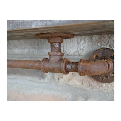 (76 cm Wide) Steampunk Rusted Pipework Wooden Shelf 2
