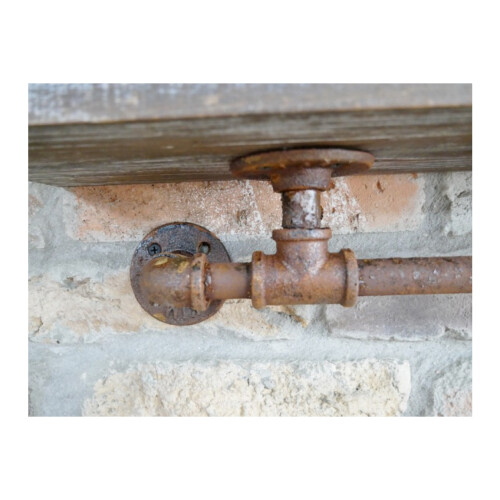 (76 cm Wide) Steampunk Rusted Pipework Wooden Shelf 1