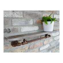 (76 cm Wide) Steampunk Rusted Pipework Wooden Shelf
