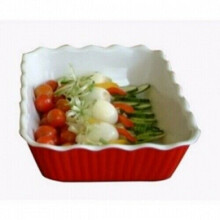 (Red) 2.2 L Deli Crock Salad Bowl Serving Dish Food SAN Display Plate White Black Red Blue