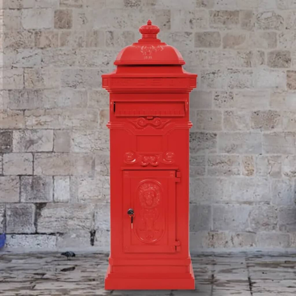Vidaxl Pillar Letterbox Aluminium Vintage Style Rustproof Red Mail Post Box