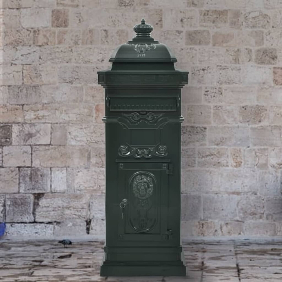Vidaxl Pillar Letterbox Aluminium Vintage Style Rustproof Mail Post Box Green